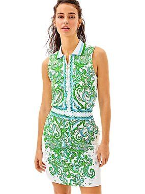 Lilly Pulitzer White Dress with Green and Aqua Scroll Print